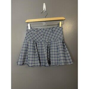 Forever 21 Skirt Womens Small Blue Black Plaid Mini Skater Flared High Waist